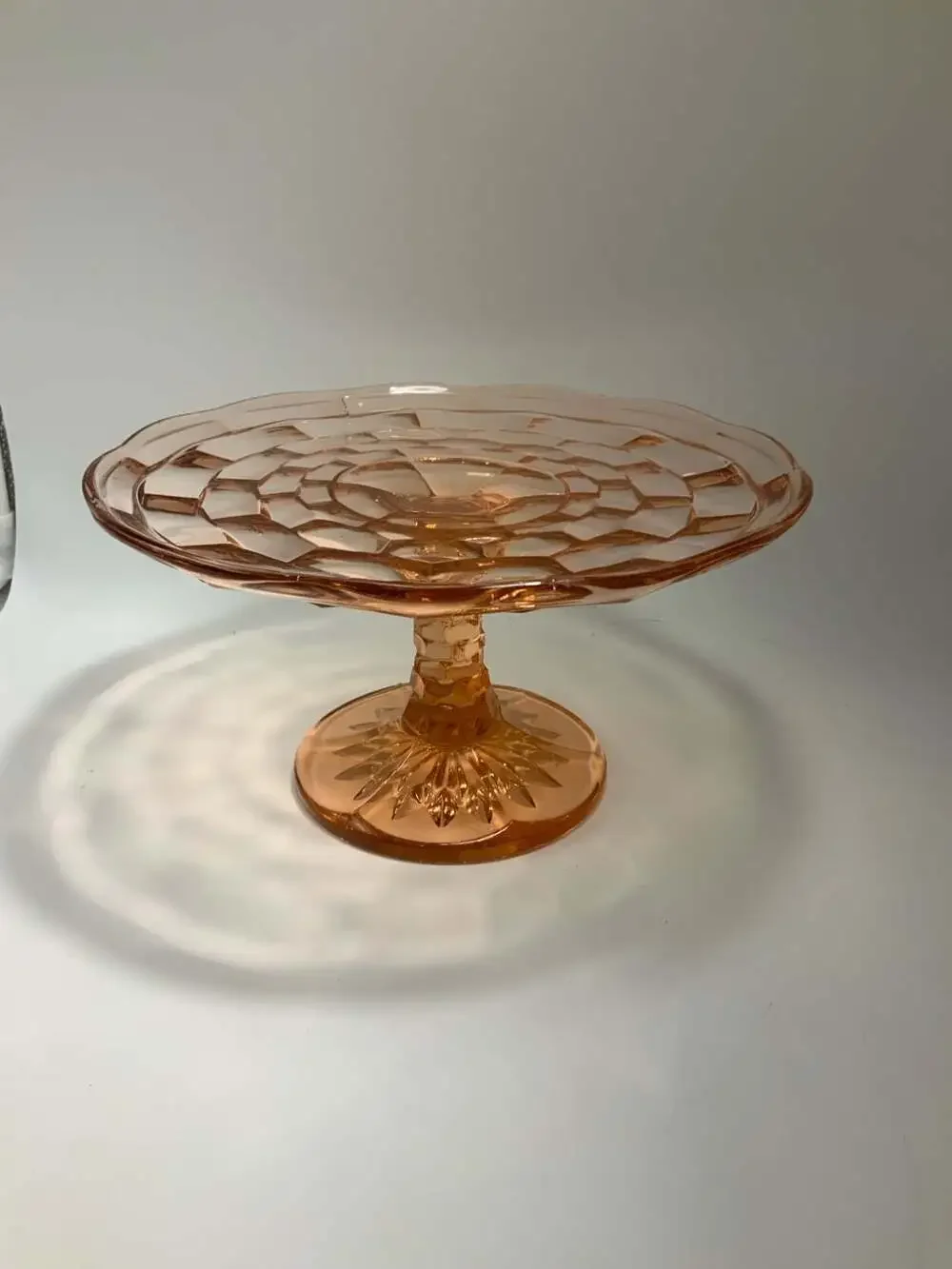 Vintage L.E. Smith Pink Depression Glass Trellis Pattern Pedestal Cake Stand